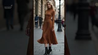 2024 Autumn fall street fashions - plated midi skirt #outfit #styles