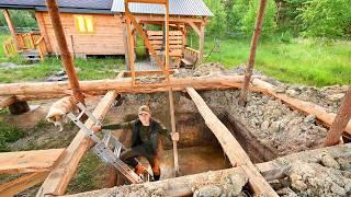 Building an Underground Food Storage in My Big Log Home in the Forest