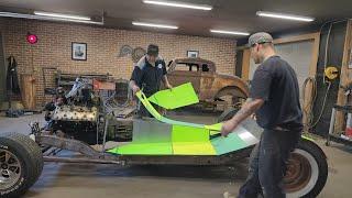 Floor panel fabrication... putting Nate to the test on the bead roller 