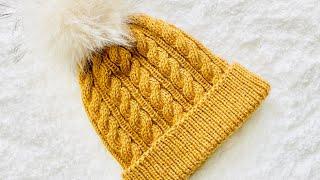 EASY KNIT HAT PATTERN! Adult cable knit hat IN THE ROUND Knitting for Baby