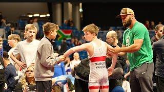 U15 Aidan Carver (USA) vs Robert Aloiev (FRA) 44kg. Freestyle boys youth wrestling. B-cam-man