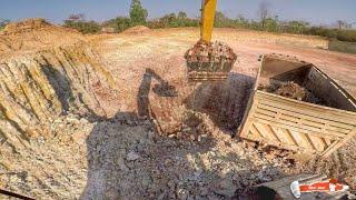 ขับรถแม็คโคร CAT ตักดินใส่รถบรรทุกสิบล้อ มุมมองคนขับ | แบคโฮ | รถขุด | excavator