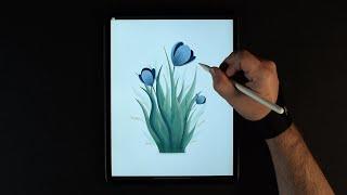 Blue Flowers - Procreate Drawing Tutorial