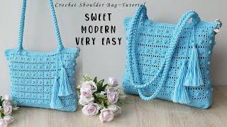 Sweet And Modern Crochet Shoulder Bag Tutorial ~ How to crochet (Subtitle Available)