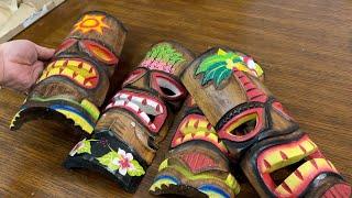 Worldbazzar Set Of 5 Hand Carved Polynesian Hawaiian Tiki Style Masks 12-Inch Tall, Colorful