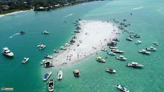 Big Pass Sandbar Party by Drone - Siesta Key Sarasota Florida [4K + Dolphins + Boats]