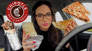 CHIPOTLE CAR MUKBANG 2022 | BARBACOA BURRITO, CHICKEN QUESADILLA, CHIPS & QUESO