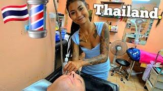 BARBER GIRL CREAM likes you RELAXED! (HEAD MASSAGE & Hair Washing ASMR) Pattaya, Thailand 