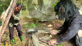 Girl goes into the forest to collect firewood and unexpectedly discovers a poor man's shelter