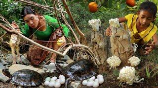 Found pick up egg turtle and mushroom- Cooking duck spicy & Boiled fish with mushroom for dinner