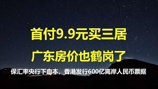 首付仅9.9元广东中山买3房，未来2年，80%城市房价都会鹤岗化；稳汇率央行下血本，在香港发行600亿离岸人民币票据，金额史上最高。