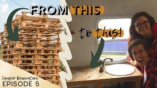 BUILD A HERRINGBONE COUNTER FROM PALLET WOOD | Camper Renovation | Trailer Remodel Project | Ep. 5