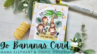 Go Bananas Card | Mama Elephant | Copic Coloring a Tropical Monkey Scene