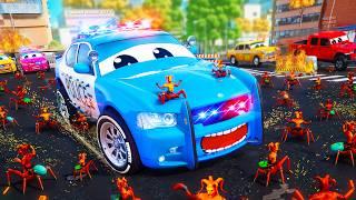 Monster Zombie Spider Robots Attack City Cars! Police Cars Rescue - Hero Cars Adventures Episode