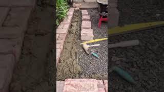 Paving patio with recycled red bricks.  #garden #landscaping #landscape  #paving #diy