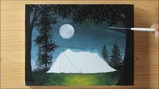Camping in the Moonlight/ Acrylic Painting for Beginners 