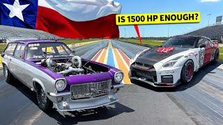 No Prep Texas Showdown! 1500hp Nissan GT-R Drag Races 1300hp Chevy Vega