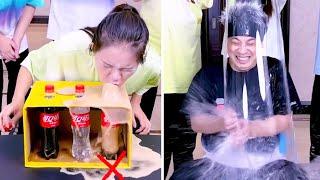 Suck Coke With Mouth Challenge, So Exciting, Do You Dare To Try It? #Funnyfamily#PartyGames