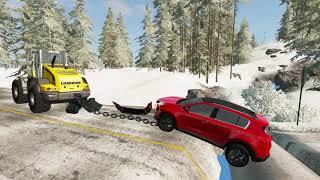 Cars vs big pothole in the road - Winter BeamNg.Drive story #3