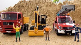 Team Rescue Fire Truck Excavator Dump Truck Play at Swimming Pool | BIBO STUDIO