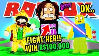 I GAVE A NOOB R$100,000 TO DEFEAT THE BEST PLAYER CVIORG IN ROBLOX SABER SIMULATOR!! (OMG)