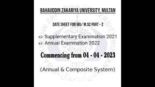 BZU MA/MS.c Date Sheet for Part 2 ( Annual System) | Clifton Studio