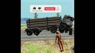 Logging truck vs Bollards BeamNg Drive #shorts