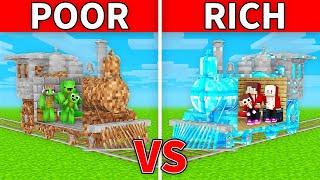 JJ's & Mikey's Family - POOR vs RICH : TRAIN House Battle in Minecraft! - Maizen