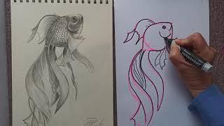 how to draw draw a goldfish. doodling. Как нарисовать золотую рыбку . Рисунок карандашом.Дудлинг