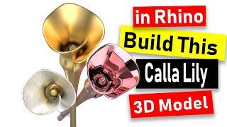 Calla Lily Flower 3D Model in Rhino 6: Jewelry CAD Design Tutorial #86