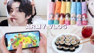 ARMY VLOG / BTS Umbrellas & Flip flops, UNO, Chilsung Cider Poster, Gimbap with 4 hams