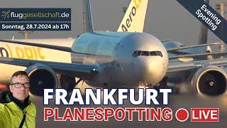 LIVE Plane Spotting: Flughafen Frankfurt  | Sommer-Abend Takeoffs, Sonntag 28.7.2024 #livestream