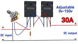 Adjustable Voltage Regulator circuit 0v-150v 30A || 2SC5200 Transistor