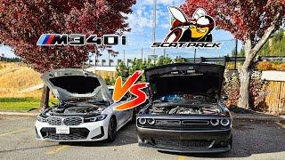 BMW LIED AGAIN! 2023 Bmw M340i vs 2015 Dodge Challenger Scatpack Manual (Roll Race!)