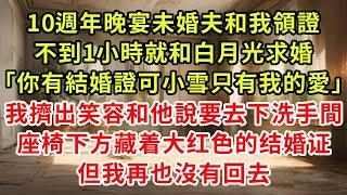 10週年晚宴未婚夫和我領證，不到1小時就和白月光求婚「你有結婚證可小雪只有我的愛了」我擠出笑容和他說要去下洗手間，然後就再也沒有回去，真正要走的人從來都是不告而別 #復仇 #逆襲 #爽文