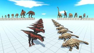 10 VS 10 Carnivorous Dinosaurs vs Herbivorous Dinosaurs - Animal Revolt Battle Simulator