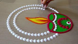 Easy Diya Rangoli Design For Diwali | Diya Rangoli For Navratri | Deepam Muggulu For Deepavali