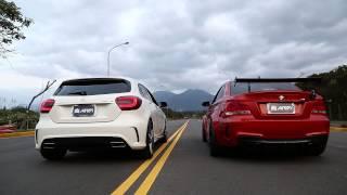 Mercedes-Benz A45 AMG w/ Armytrix full turbo-back performance exhaust versus BMW 1M