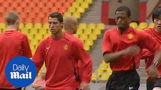 Patrice Evra and Cristiano Ronaldo at Manchester United training