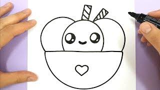 HOW TO DRAW CUTE ICE CREAM BOWL WITH LOVE HEART - HAPPY DRAWINGS