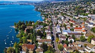 Drone Views of Switzerland in 4k: Küsnacht - Lake Zurich to Limberg