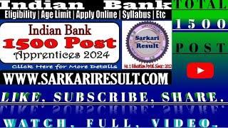 Indian  Bank  Apprentices Online Form 2024 || Government Jobs And Informations || Sarkari Jobs ||