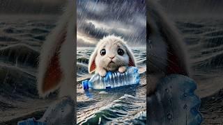 A little rabbit floating in the middle of a heavy rainstorm #RabbitRescue #CuteAnimals #AnimalRescue