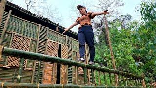 EP10 complete the main lobby railing.bushcraft bamboo house construction #bushcraft #bamboo #camping