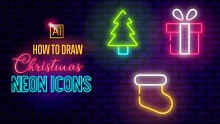 CHRISTMAS NEON ICONS | ADOBE ILLUSTRATOR TUTORIAL