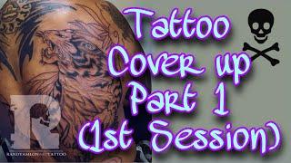 Tattoo cover up first session  tattoo back piece project  Part 1