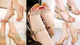 Golden Colour Heel Sandal Designs || Bridal Wear Golden Colour Sandals || Women's Sandals Designs