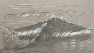 Black & White on Gray*  Shimmering Wave Video. #art #drawing #sketch #waves #tutorial