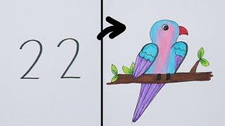 สอนวาดรูปนก จากตัวเลข 22 ง่ายๆ วาดตามได้ || drawing / Easy bird drawing