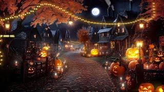 Autumn Village Halloween Ambience Spooky Sound, Night Nature Sound, Crunchy Leaves and White Noise